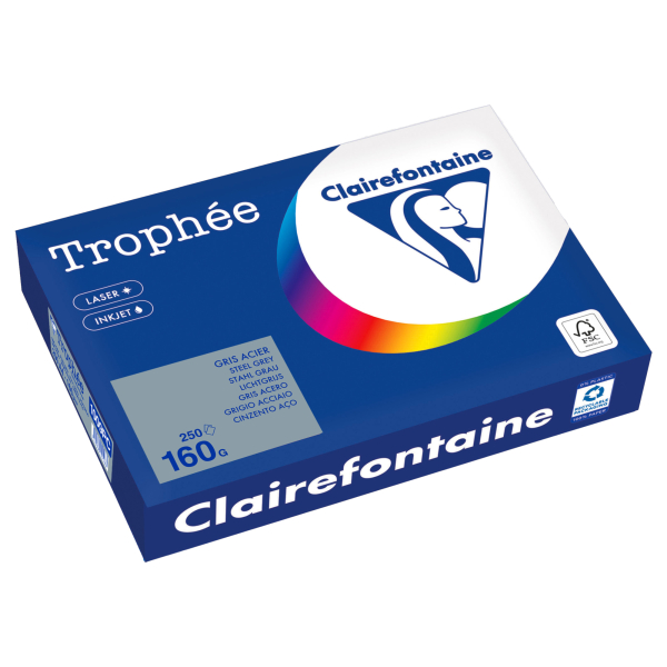 Clairefontaine Kopierpapier Trophee 1009C stahlgrau pastell A4 160g 3329680100907 Clairefontaine 250 Blatt