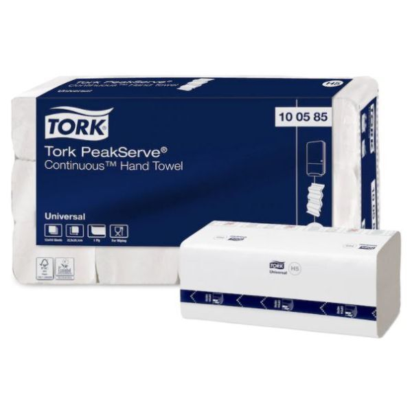 Tork® Papierhandtücher PeakServe® Endlos™ H5 100585 1-lagig & geprägt FSC®-Papier 12 Pack mit je 410 Blatt in 1 Karton weiß