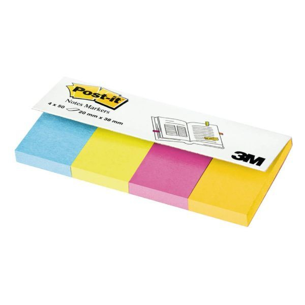 Post-it Haftnotizen 670-4B, 20x38mm, farbig sortiert (ultragelb/ultrablau/ultrapink/ultraorange), rechteckig 4046719882439 Post-it