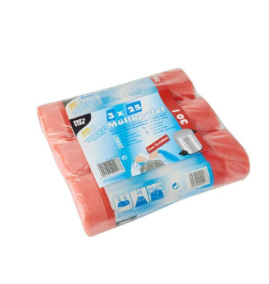 Abfallbeutel 12417, zum Zuziehen, 30l, rot 3 x 25 St&uuml;ck