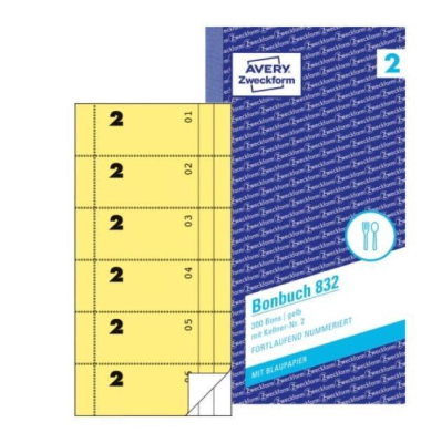 Bonbuch 832, 105 x 198mm, gelb, 5 Bl&ouml;cke mit je 300 Bons