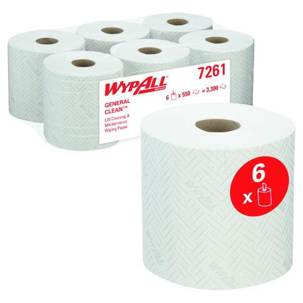 Wypall Wischtuchrolle L20 General Clean 7261, 550 Tücher, 24,5cm x 134,75m, weiß 5027375054167 Wypall