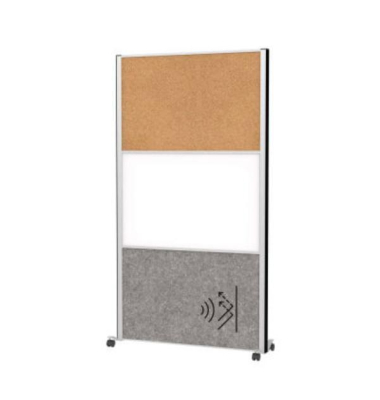 Stellwandsystem MAULconnecto 1Akustik dunk. 1WB 1Kork Mobil, silber