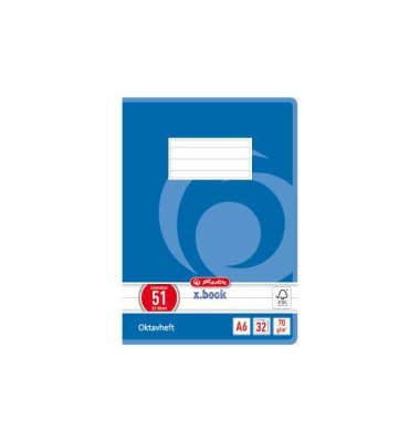 Oktavheft 300004540 x.book, Lineatur 51 / liniert, A6, 70g, blau, 32 Blatt / 64 Seiten