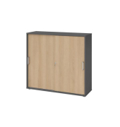 Schiebet&uuml;renschrank V1753S/G/E/CE, abschlie&szlig;bar, 3 OH, graphit/eiche, 120x110x40cm (BxHxT)
