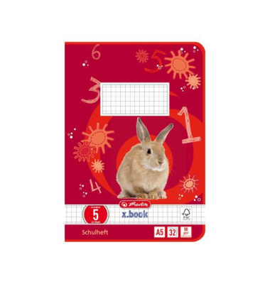 Schulheft 300004201 x.book, Lineatur 5 / kariert, A5, 80g, rot, 32 Blatt / 64 Seiten