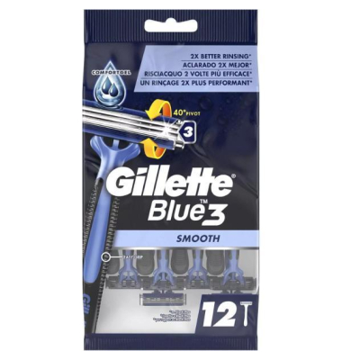 Gilette Einwegrasierer Blue 3 Smooth, 3 Klingen, 12er Pack