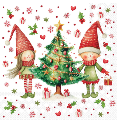 Weihnachtlicher Motivserviette 25x25cm Elfen