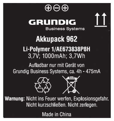 Digta-Akku 962, 3,7 Volt