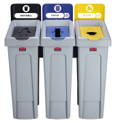 Abfallsammelsystem SLIM JIM RECYCLING, 3x87 Liter, Polypropylen (PP)Tragegriff Deckel Einsatz Griffrand