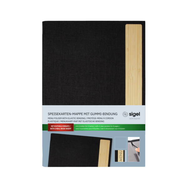 Sigel Speisekarten-Mappe Gummi-Bindung A4 MENU recyc. PET dunkelgrau/B