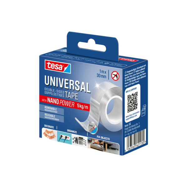 tesa Nano Power Universal doppelseitiges Klebeband 30,0 mm x 1,0 m, 1 Rolle