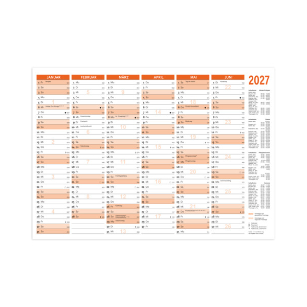 RNK Tafelkalender 2911/27, 6 Monate / 1 Seite, 21x14,8cm (BxH) (A5 quer), 2027 4002871011273 RNK
