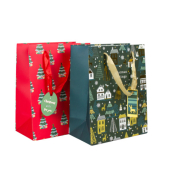 Geschenktasche 58650, Weihnachten, mit Trageband / Geschenkanh&auml;nger, Baum/Stadt, 23cm x 18cm