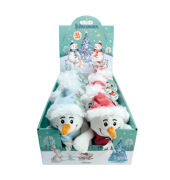 Pl&uuml;schfigur Schneemann rot&t&uuml;rkis
