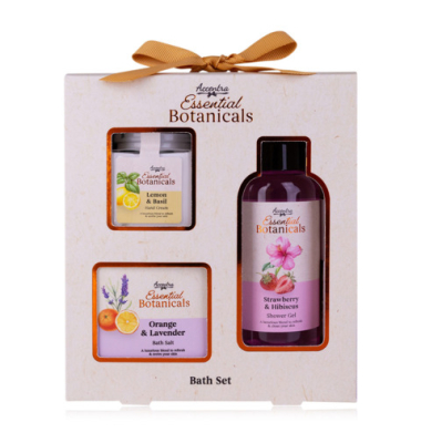 Badeset 6062669 ESSENTIAL BOTANICALS, Strawberry & Hibiscus, Orange & Lavender, Lemon & Basil, 100ml, 50ml, 50g, 1 Flasche, 1 Do