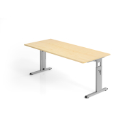 Schreibtisch O-Serie, manuell h&ouml;henverstellbar, 65-85cm (H), 180x80cm (BxT), rechteckig, ahorn / silber