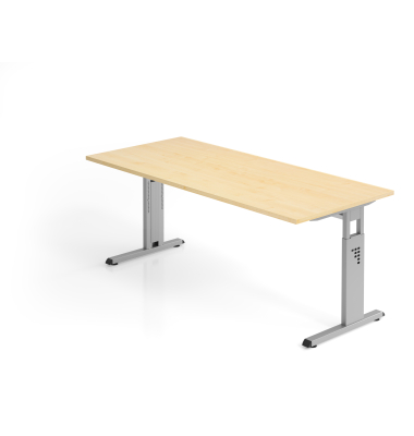Schreibtisch O-Serie, manuell h&ouml;henverstellbar, 65-85cm (H), 180x80cm (BxT), rechteckig, ahorn / silber