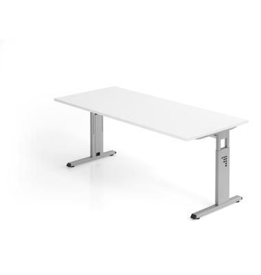 Schreibtisch O-Serie, manuell h&ouml;henverstellbar, 65-85cm (H), 180x80cm (BxT), rechteckig, wei&szlig; / silber