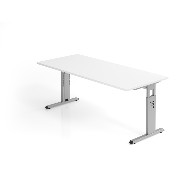 Hammerbacher Schreibtisch O-Serie, manuell höhenverstellbar, 65-85cm (H), 180x80cm (BxT), rechteckig, weiß / silber 4032062032619 Hammerbache 2 Stück
