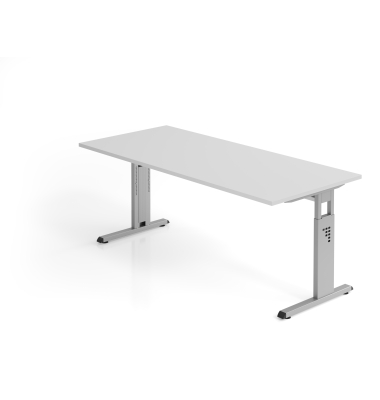Schreibtisch O-Serie, manuell h&ouml;henverstellbar, 65-85cm (H), 180x80cm (BxT), rechteckig, grau / silber