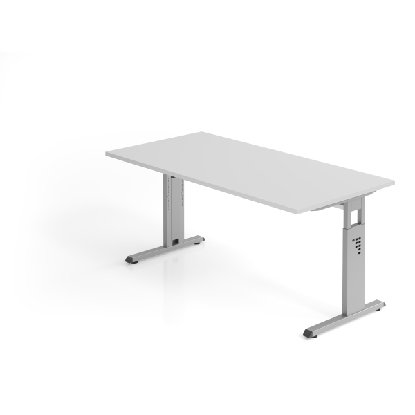 Hammerbacher Schreibtisch O-Serie, manuell höhenverstellbar, 65-85cm (H), 160x80cm (BxT), rechteckig, grau / silber 4032062004265 Hammerbache 2 Stück