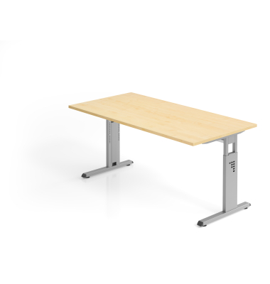Schreibtisch O-Serie, manuell h&ouml;henverstellbar, 65-85cm (H), 160x80cm (BxT), rechteckig, ahorn / silber