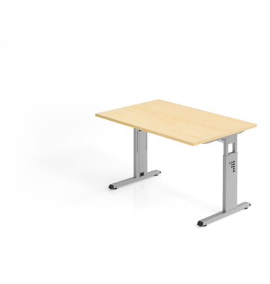 Schreibtisch O-Serie, manuell h&ouml;henverstellbar, 65-85cm (H), 120x80cm (BxT), rechteckig, ahorn / silber