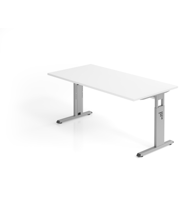 Schreibtisch O-Serie, manuell h&ouml;henverstellbar, 65-85cm (H), 160x80cm (BxT), rechteckig, wei&szlig; / silber