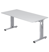 Schreibtisch O-Serie, manuell h&ouml;henverstellbar, 65-85cm (H), 160x80cm (BxT), rechteckig, wei&szlig; / silber