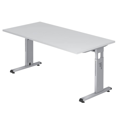 Schreibtisch O-Serie, manuell h&ouml;henverstellbar, 65-85cm (H), 160x80cm (BxT), rechteckig, wei&szlig; / silber