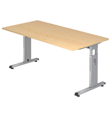 Schreibtisch O-Serie, manuell h&ouml;henverstellbar, 65-85cm (H), 160x80cm (BxT), rechteckig, ahorn / silber