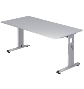 Schreibtisch O-Serie, manuell h&ouml;henverstellbar, 65-85cm (H), 160x80cm (BxT), rechteckig, grau / silber