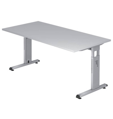 Schreibtisch O-Serie, manuell h&ouml;henverstellbar, 65-85cm (H), 160x80cm (BxT), rechteckig, grau / silber