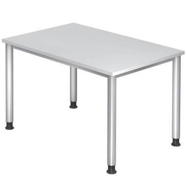 Schreibtisch H-Serie, manuell h&ouml;henverstellbar, 68-76cm (H), 120x80cm (BxT), rechteckig, wei&szlig; / silber