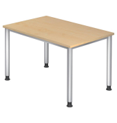 Schreibtisch H-Serie, manuell h&ouml;henverstellbar, 68-76cm (H), 120x80cm (BxT), rechteckig, ahorn / silber