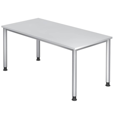 Schreibtisch H-Serie, manuell h&ouml;henverstellbar, 68-76cm (H), 160x80cm (BxT), rechteckig, wei&szlig; / silber