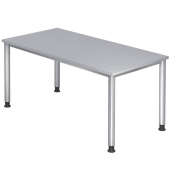 Schreibtisch H-Serie, manuell h&ouml;henverstellbar, 68-76cm (H), 160x80cm (BxT), rechteckig, grau / silber