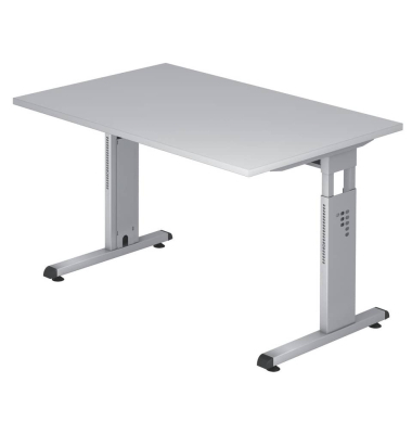 Schreibtisch O-Serie, manuell h&ouml;henverstellbar, 65-85cm (H), 120x80cm (BxT), rechteckig, grau / silber