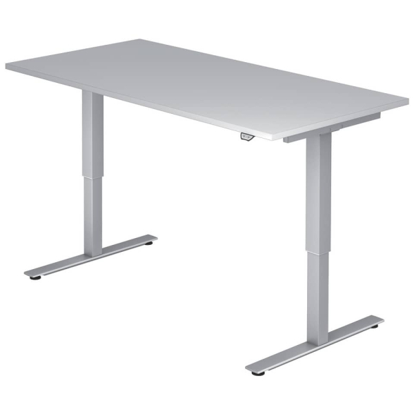 Hammerbacher Sitz-Steh-Schreibtisch XMST, elektrisch höhenverstellbar, 73-119cm (H), 160x80cm (BxT), rechteckig, grau / silber  Hammerbacher