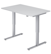 Sitz-Steh-Schreibtisch XMST, elektrisch h&ouml;henverstellbar, 73-119cm (H), 120x80cm (BxT), rechteckig, wei&szlig; / silber