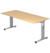 Schreibtisch O-Serie, manuell h&ouml;henverstellbar, 65-85cm (H), 180x80cm (BxT), rechteckig, ahorn / silber