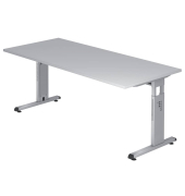 Schreibtisch O-Serie, manuell h&ouml;henverstellbar, 65-85cm (H), 180x80cm (BxT), rechteckig, grau / silber