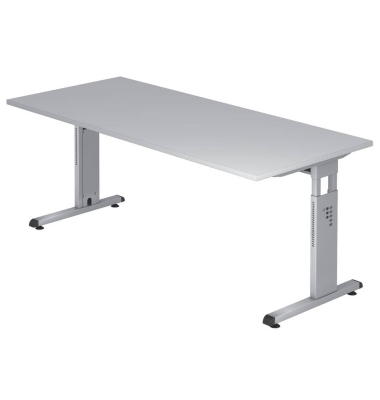 Schreibtisch O-Serie, manuell h&ouml;henverstellbar, 65-85cm (H), 180x80cm (BxT), rechteckig, grau / silber