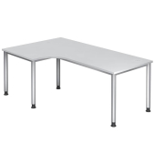 Schreibtisch H-Serie, manuell h&ouml;henverstellbar, 68-76cm (H), 200x120cm (BxT), L-Form, wei&szlig; / silber