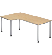 Schreibtisch H-Serie, manuell h&ouml;henverstellbar, 68-76cm (H), 200x120cm (BxT), L-Form, ahorn / silber