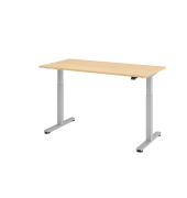 Sitz-Steh-Schreibtisch XMST, elektrisch h&ouml;henverstellbar, 71-120cm (H), 160x80cm (BxT), rechteckig, ahorn / silber