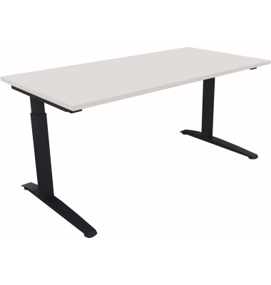 Schreibtisch All in One, manuell h&ouml;henverstellbar, 65-85cm (H), 160x80cm (BxT), rechteckig, wei&szlig; / anthrazit metallic