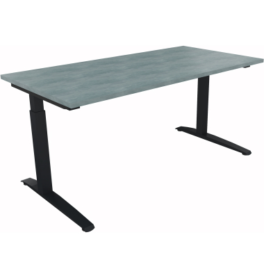 Schreibtisch All in One, manuell h&ouml;henverstellbar, 65-85cm (H), 160x80cm (BxT), rechteckig, beton hell / anthrazit metallic