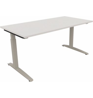 Schreibtisch All in One, manuell h&ouml;henverstellbar, 65-85cm (H), 160x80cm (BxT), rechteckig, wei&szlig; / silber